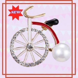 Crystal Tricycle Faux Pearl Enamel Brooch - Small and Fabulous